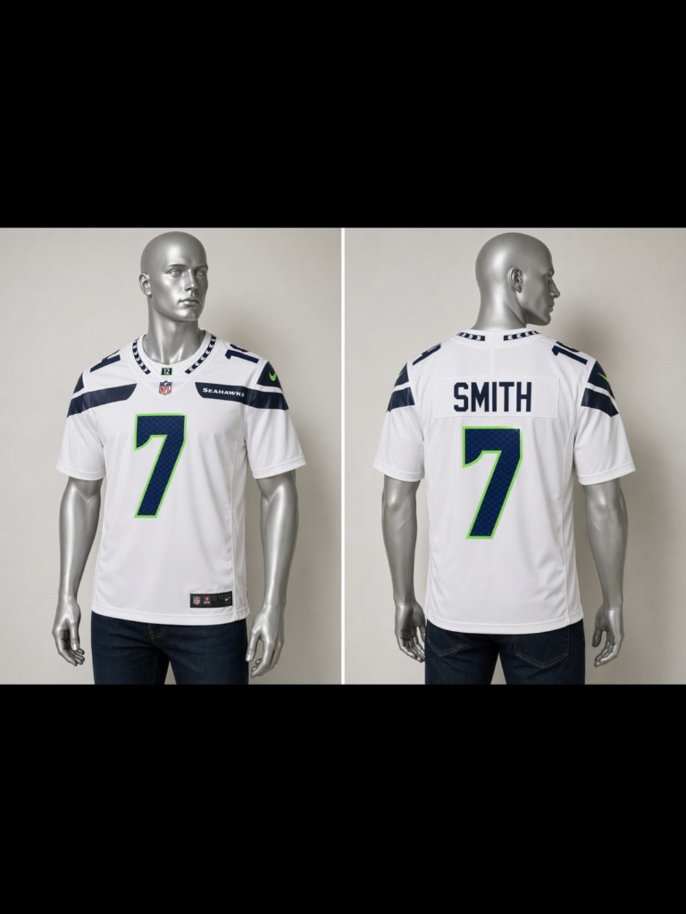 NFL Seattle Seahawks #7 White Jersey with Navy and Neon Green Accents